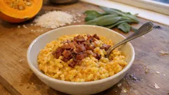 Risotto zucca e pancetta: cremoso, saporito e facile da portare in tavola
